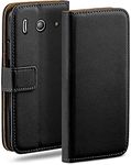 MoEx Flip Case for Huawei Ascend Y300, Mobile Phone Case with Card Slot, 360-Degree Flip Case, Book Cover, Vegan Leather, Deep-Black