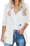 Women Blazer 3/4 Stretchy Ruched Sleeve Open Front Lightweight Work Office Blazers Jacket S-3XL