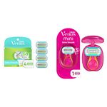 Gillette Venus Extra Smooth Women's Razor Blade Refills, 4 Count + Gillette Venus Snap Cosmo Pink with Extra Smooth Women's On-the-Go Razor