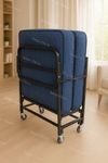 SWEET HOMES INDIA Rollaway Folding Single Bed with 6-Inch Luxury Foam Mattress | Heavy-Duty Metal Frame | Lockable Wheels | Portable & Space-Saving Design (Parent) (Blue)