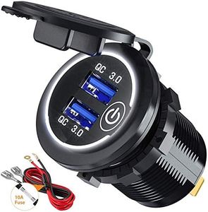 QC 3.0 USB Cargador de Coche con Interruptor Táctil Dos Puertos USB de Cargador Rápida 12V / 24V 36W para Adaptador Cargador para Coches, Motos, Motocicleta o Barco (Blanco)
