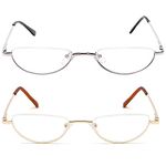 MMOWW 2 Pack Half Moon Reading Glasses for Men Women Slim Metal Half Frame Readers Semi Rimless Eyewear with Spring Hinge (Gold+Silver, +2.0)