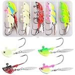 Underspin Jig Heads Kit - 16Pcs Jig Head Fishing Hooks Walleye Jigs Swimbait Jig Head with Willow Blade Weighted Glow Fishing Jigs Lures for Walleye Crappie Bass Trout Flounder 1/4oz 3/8oz 1/2oz