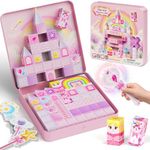 burgmate Unicorn Magnetic Blocks for Girls : 48 Pieces Princess Castle Building Blocks with Tin Box, Exclusive Cones & Wands, 300+ Builds, 60+ Min Quiet Play Travel Toys for Girls Ages 3-8