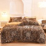 ZIQINPSQ Plush Shaggy Duvet Cover Set,Tie Dye Faux Fur Bedding Set for Teens Girls Soft Velvet Fluffy Fuzzy Comforter Cover Bed Set (Leopard, King)