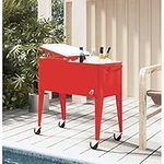 GuyAna Rolling Ice Chest, Stainless Steel Beverage Cooler Cart with Shelf, Wheels, Bottle Opener & Drainage Hole, Bar Party Drink Ice Bucket Trolley for Outdoor Patio Pool, 72H Insulation,Cooler Cart