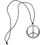 Amscan Groovy 60's Party Peace Symbol Medallion Necklace (1 Piece), Black/Silver, 5.6 x 3.5