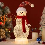 Lewondr Musical Christmas Snow Globe, Lighted Snowman Christmas Decorations with Scarf, Swirling Glitters&8 Songs&Timer, USB/Battery Operated Singing Christmas Snow Lantern for Home Decor Xmas Gift