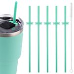 5PCS Silicone Straw for Yeti Rambler 30/20/10oz，Reusable Plastic Straws and Cleaning Brush for Yeti Tumbler with Magslider Lid ，Yeti Accessories，Replacement Drinking Straws，BPA Free (Green)