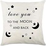 Two Sided Printing Throw Pillow Cover Love You to The Moon and Back, Valentine's Day Birthday Gifts for Girlfriend Cotton Linen Square Decorative Cushion Waist Pillowcase