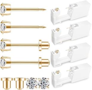 SugarTang Ear Piercing Kit | 24K Gold-Plated Disposable Ear Piercing Gun Kit Made in 316L Surgical Stainless Steel with 4mm - 4prong Cubic Zirconia | 4 Pack