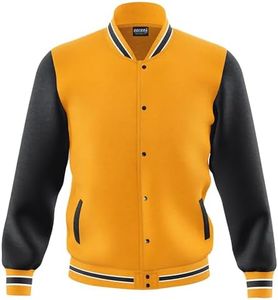 Men's Fashion Varsity Jacket Casual Regular Fit Letterman Baseball Bomber Jackets Fleece, Gold-black, Medium