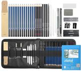 Corslet 39 Pack Graphite Drawing Pencils and Sketch Set, Professional Art Drawing Kit with Bag, Supplies Includes Charcoal Pencils, Graphite Pencils, Sticks, Sharpeners, Erasers and Paper Pad Notebook