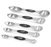 Homepixi Premium Magnetic Measuring Spoon Set (Set of 5), Premium Dual Sided, Fit in Spice Jar Measuring Spoons for Cooking and Baking (Stainless Steel)