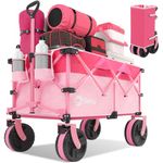 Sekey 220L Collapsible Foldable Wagon with 330lbs Weight Capacity, Heavy Duty Folding Utility Garden Cart with Big All-Terrain Beach Wheels & Drink Holders.Barbie Pink