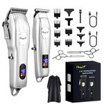 CkeyiN Hair Trimmer for Men,Barber Kit Mens Trimmer,Professional Hair Clippers Cordless,Rechargeable Led Display Grooming Kit,Lower Noise Four-Position Adjustable Cutter Head (silver)