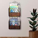 Woodiva Wood and Wrought Iron Modern Elegance Magazine Newspaper and Book Wall Rack, Wall Magazine Holders for Home and Office, Black and Brown, Size:(LxBxH-27x10x73) cm