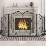 GiantexUK 3-Panel Folding Fireplace Screen, 134 x 73cm Heavy Duty Metal Mesh Spark Guard, Decorative Freestanding Spark Protection Fire Guard Barrier for Child Baby Pet Open Fire