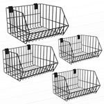 Uiifan 4 Pcs Slatwall Baskets Metal Slatwall Bins Mounted Slatwall Accessories Multi Size Sloped Wire Slatwall Basket for Shops Rooms Storage Display Organizing Max Size 14.8 x 10.8 x 8.9", Black