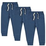 Metzuyan 3 Pack Baby Boys 100% Cotton Joggers Sweatpants Elasticated Waistband Jog Pants Blue 9-12 Months