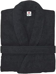 Stars and Stripes Organic Ecological Sustainable Black Cotton Terry Towel Plain Bathrobe, Black, L