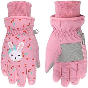 Kids Winter Gloves Warm Ski Snow Mittens Cold Weather for Girls Boys Toddler (Pink-Bunny, S (Fits Kids 4-6))