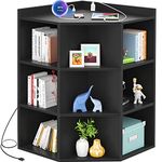 Aheaplus Corner Cabinet, Black Corner Storage with USB Ports and Outlets, Corner Cube Toy Storage for Small Space, Wooden Cubby Corner Bookshelf with 9 Cubes for Playroom, Bedroom, Living Room, Black