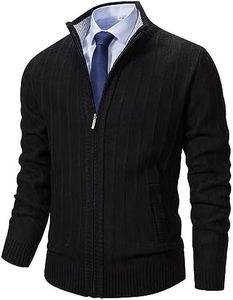 Neecan Men's Cardigan Sweaters Full Zip Up Stand Collar Slim Fit Casual Knitted Sweater with 2 Front Pockets 3/Black XX-Large