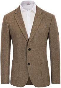 PJ PAUL JONES Men's Herringbone Tweed Blazer British Wool Blend Sport Coat Jacket, Coffee, Medium