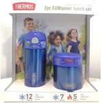 Thermos FUNtainer Lunch Set Bottle and Food Jar for Kids BPA Free Dishwasher Safe, 2 PC (Blue, 2 PC Set)