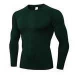 Queerier Men's Compression Shirts Long Sleeve Athletic T Shirt Workout Cool Dry Running Tops Gym Undershirts Baselayers 1/2 Pack, D Green, Small