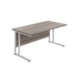 Office Hippo Heavy Duty Rectangular Cantilever Office Desk, Home Office Desk, Office Table, Integrated Cable Ports, PC Desk For Office or Home, 5 Yr Wty - White Frame/Grey Oak Top, 160cm x 80cm