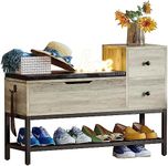 IRONCK Entryway Bench, Shoe Storage Bench with Flip Top Box and 2 Drawers, Shoe Rack with Removable Seat Cushion and Shoehorn for Entryway/Hallway(39.4in, Greige)