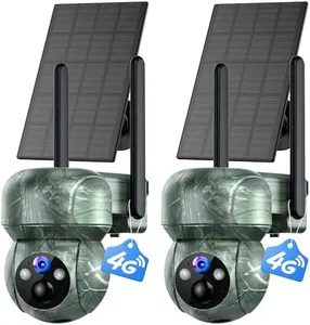 2Pack 4G LTE Cellular Trail Camera Solar: 2K Game Cameras Built-in SIM Card Hunting Cameras Wireless Battery with PTZ 360° Live View & Playback Color Night Vision Motion Activated IP66 for Wildlife
