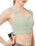 Fashiol Women's Polyester Spandex High Impact Sports Bra Lightly Padded Front Zipper Racerback Velcro Adjustable Gym Bras for Workout, Exercise and Yoga (Green, 44)