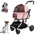 BETSOCCI Pet Stroller for dogs and cats with pets storage basket cat stroller travel carrier strolling cart with safety belt