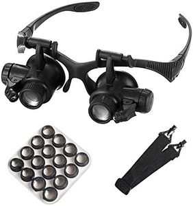 mlogiroa Head Mounted Magnifier with LED Light, Jewelers Loupe Magnifying Glasses with 8 Interchangeable Lens: 2.5X/4X/6X/8X/10X/15X/ 20X/25X for Close Work/Electronics/Eyelash/Crafts/Jewelry/Repair