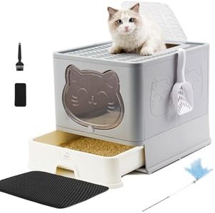 HelloMiao Fully Enclosed Cat Litter Box with Lid, Foldable Extra Large Cat Toilet, Drawer Type Cat Litter Tray with Plastic Scoop, Suitable for Cats Under 17.6Ib(8kg)