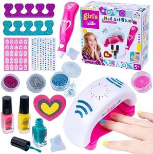 CYZAM Kid Nail Studio Set Kids Nail Polish Kit Girls Nail Salon Games Kids Manicure Sets for Girls Game Toys Gift 5-12 Years Old