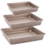 Dicunoy Set of 3 Baking Pans Set, Nonstick Deep Baking Oven Tray, Rectangle Cake Baking Sheet for Oven, Bakeware Bread Pans, Heavy Duty Carbon Steel Bread Tray, Bake Mold Roasting Pan, 8,10,12 inch