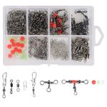 Filltown 160Pcs/Box Fishing Swivel Snaps Kit Include Barrel Swivel Snaps Ball Bearing Swivels Snap Swivels Fishing Beads 3 Way Swivel Freshwater Saltwater Fishing Accessories