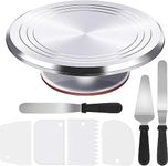 12 Inch Rotating Cake Turntable, 8 Pcs Cake Stand Set with 3 Icing Spatula and 4 Cake Combs Heavy Duty Aluminum Rotating Cake Stand for Making Cake