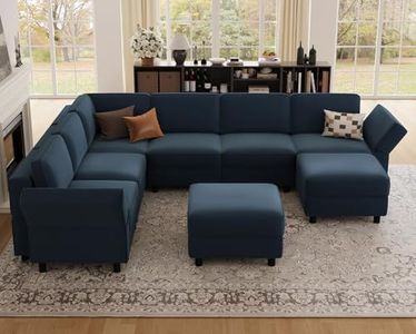 Belffin 114.2" Velvet Modular Sectional Sofa,7 Seat U Shaped Sofa Set with Storage Deep Seat,Upholstery Comfy Sectional Couch with Movable Ottoman Chaise for Living Room,Blue Couch