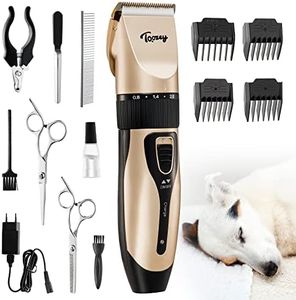 Toozey Quiet Dog and Cat Clippers for Thick/Long/Short/Curly Hair - Rechargeable Wireless Pet Hair Trimmer - Professional Hair Trimmer Care Set for All Pets (Golden)