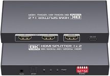 8K HDMI Splitter 1 in 2 Out 4K120hz，HDMI 2.1 Splitter 1x2 8K60Hz，Downscaler EDID Mode，with Spdif, 3.5mm Audio Out，Compatible with Xbox Series X, PS4 Pro, PS5, Blu-ray Player