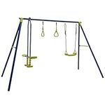 COSTWAY Kids Swing Set with Metal Frame, Swing, Glider and Gym Rings, Children Garden Backyard Playground Equipment for 3 Years Old +