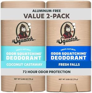 Dr. Squatch Natural Deodorant for Men - Odor-Squatching Aluminum Free - Coconut Castaway & Fresh Falls (2.65 oz, 2-Pack)