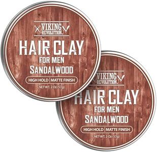 Viking Revolution Sandalwood Hair Clay – Strong Hold & Matte Finish, Texturizing Hair Clay for Men – Beeswax, Jojoba Wax & Vitamin E – Effortless Styling with Sandalwood Scent (2 pack, 2oz each)
