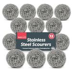 12pk SOL Stainless Steel Scourer, Wire Scourers, Metal Sponge, Pan Scourers, Heavy Duty Scouring Pads, Stainless Steel Scrubber for Kitchen, Metal Scourer, Stainless Steel Wire Scourer