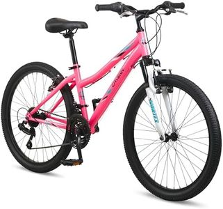 Pacific Cavern Mountain Bike for Youth, Boys and Girls, 21-Speed Twist Shifter, 24-Inch Wheels, 14-Inch Steel Frame, Front Suspension, Kickstand Included, Pink